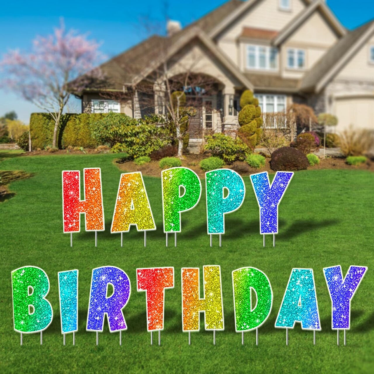 Happy Birthday Yard Sign with Metal Stakes - 16” Outdoor Lawn Decorations, Weather-Resistant Letters, birthday party supplies gift for Kids & Adults (Glitter)
